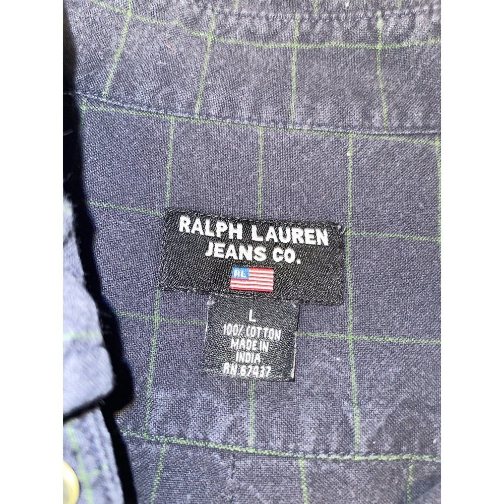 Ralph Lauren Jeans Co. Mens Large Size Blue Plaid Button Up Shirt Casual Vintage - Picture 2 of 4